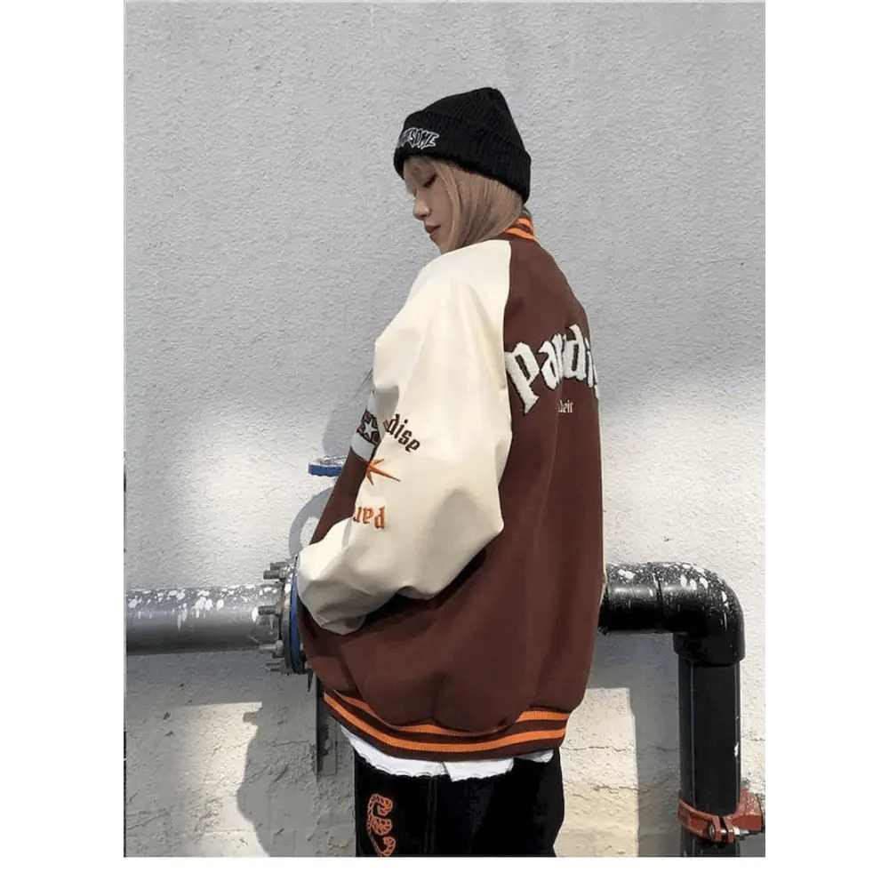 Unisex Streetwear Furry Bone Patchwork Baseball Jacket