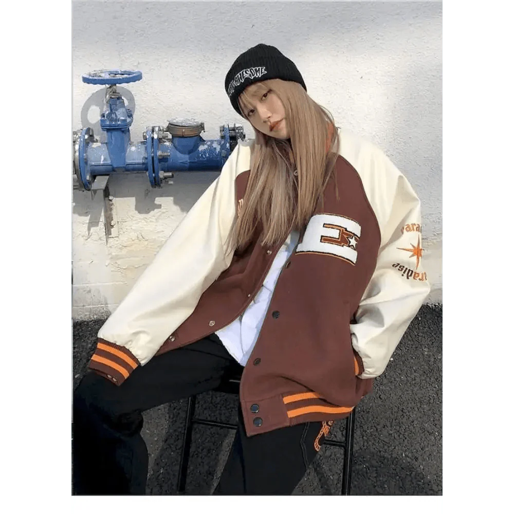 Unisex Streetwear Furry Bone Patchwork Baseball Jacket