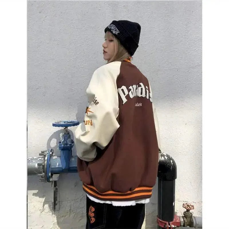 Unisex Streetwear Furry Bone Patchwork Baseball Jacket