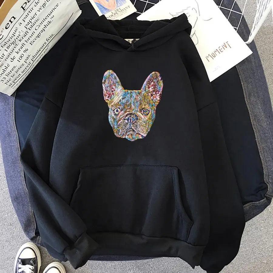 Unisex oversized hoodie featuring a French Bulldog graphic print on the front