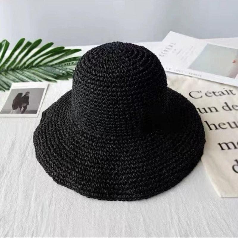 Trendy Women’s Wide Brim Straw Bucket Hat for Summer Travel