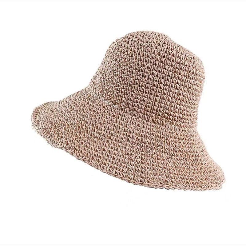 Trendy Women’s Wide Brim Straw Bucket Hat for Summer Travel