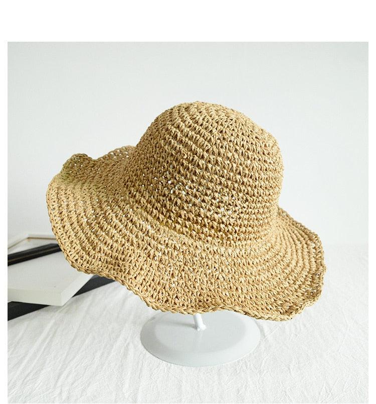 Trendy Women’s Wide Brim Straw Bucket Hat for Summer Travel