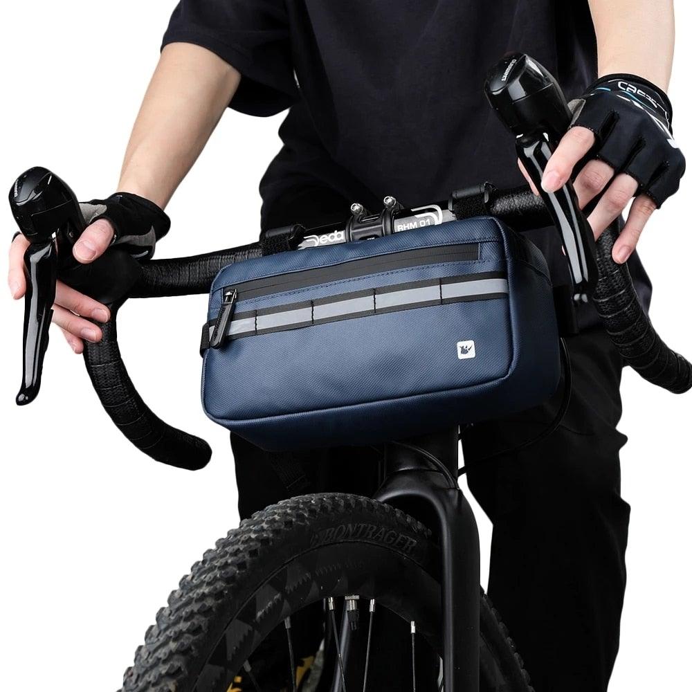 Multifunctional black bicycle handlebar bag that converts to a shoulder bag