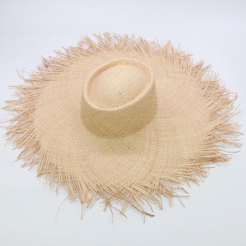 Handmade Vintage Straw Beach Hat with Wide Brim