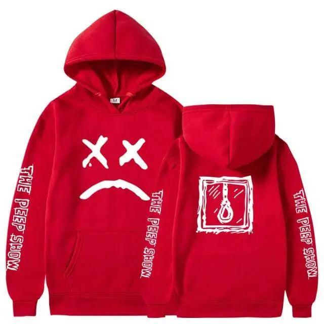 Unisex Smiling Face Print streetwear hoodie with drawstring hood and ribbed cuffs