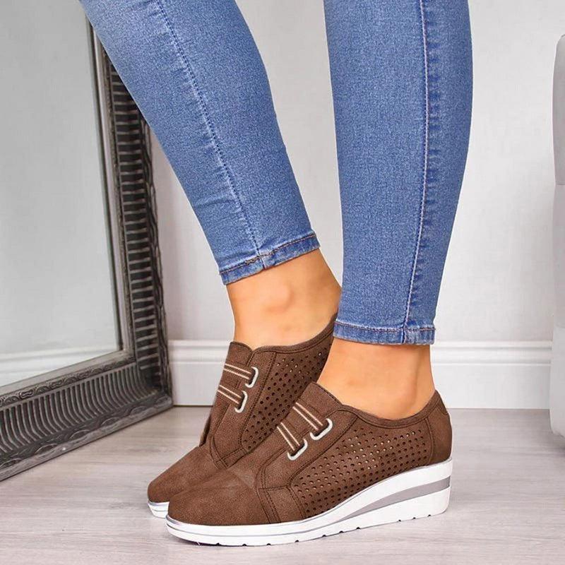 Women's Casual Platform Sneakers, Breathable Leather Walking Shoes