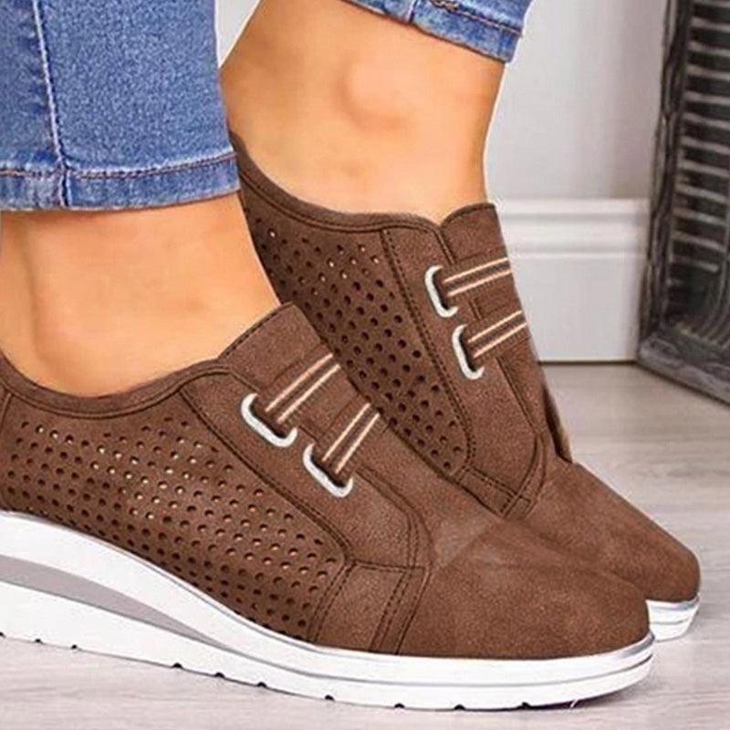 Women's Casual Platform Sneakers, Breathable Leather Walking Shoes