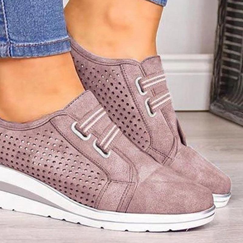Women's Casual Platform Sneakers, Breathable Leather Walking Shoes