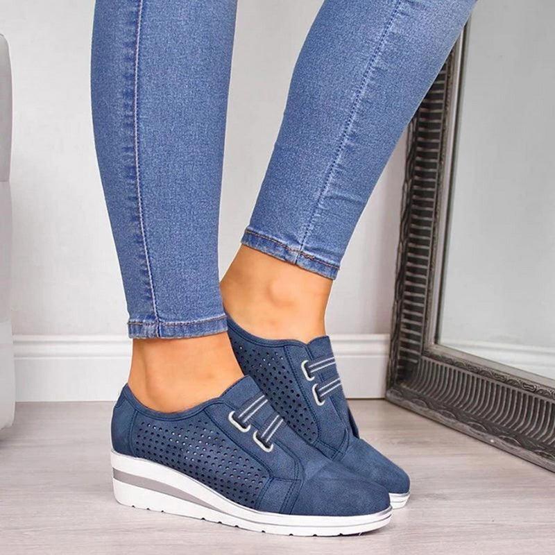 Women's Casual Platform Sneakers, Breathable Leather Walking Shoes
