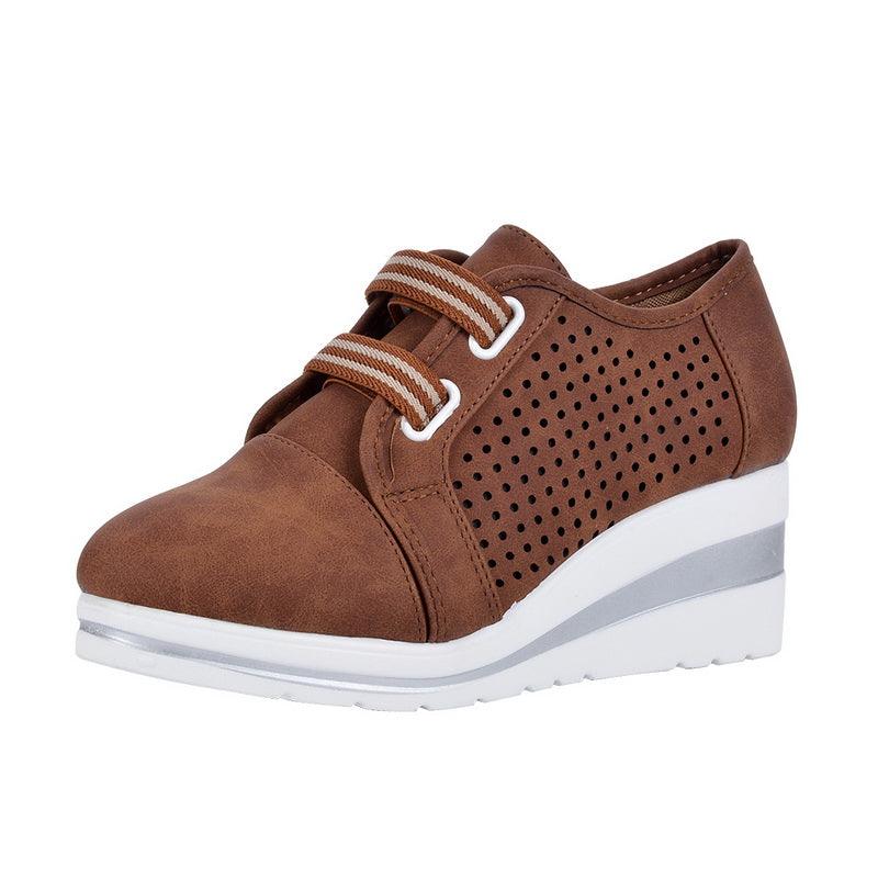 Women's Casual Platform Sneakers, Breathable Leather Walking Shoes