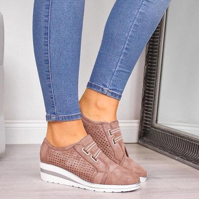 Women's Casual Platform Sneakers, Breathable Leather Walking Shoes