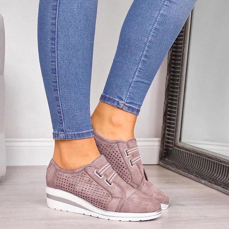 Women's Casual Platform Sneakers, Breathable Leather Walking Shoes