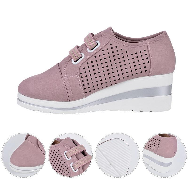Women's Casual Platform Sneakers, Breathable Leather Walking Shoes