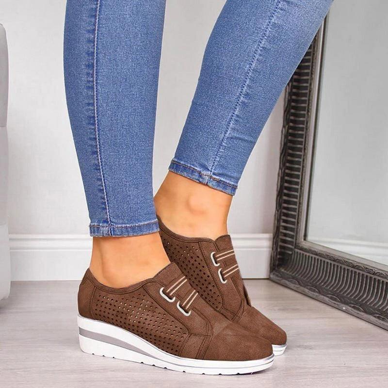 Women's Casual Platform Sneakers, Breathable Leather Walking Shoes