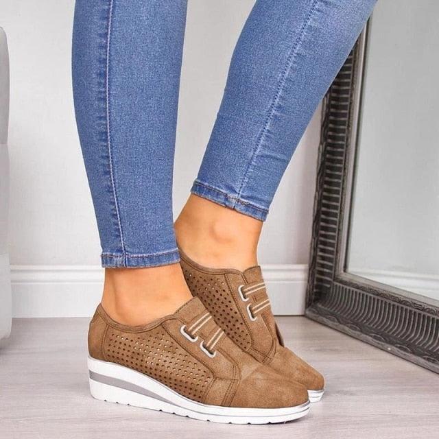 Women's Casual Platform Sneakers, Breathable Leather Walking Shoes