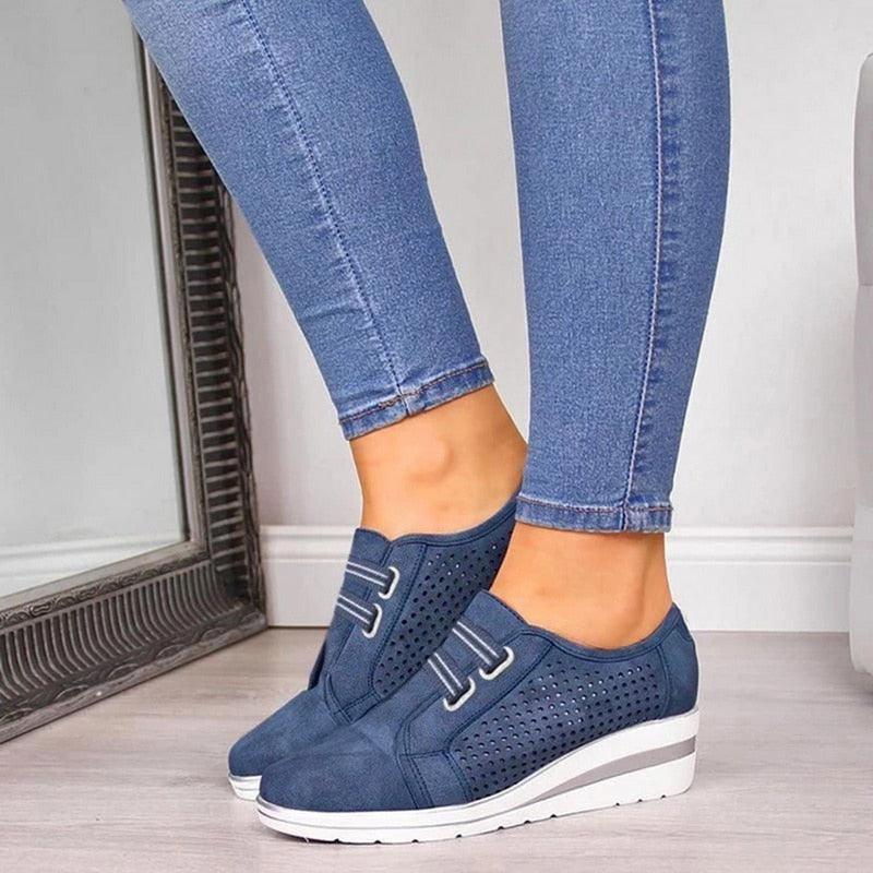 Women's Casual Platform Sneakers, Breathable Leather Walking Shoes