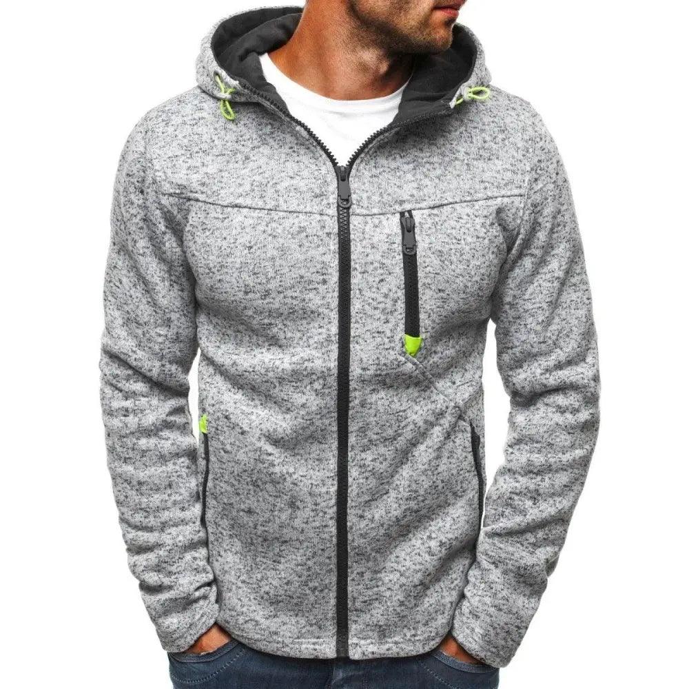 Men's lightweight hooded fleece cardigan in athletic knit fabric