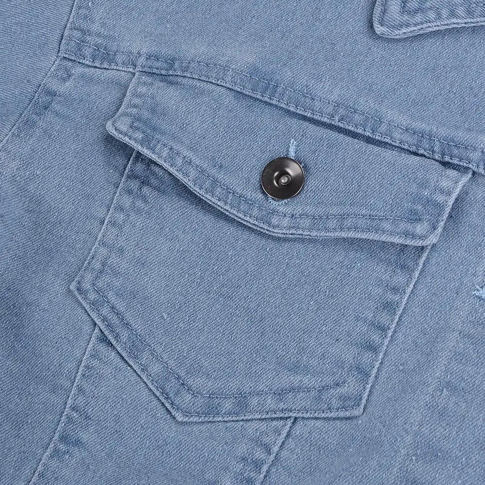Women's Ripped Denim Jacket with Puff Sleeves Vintage Short Coat