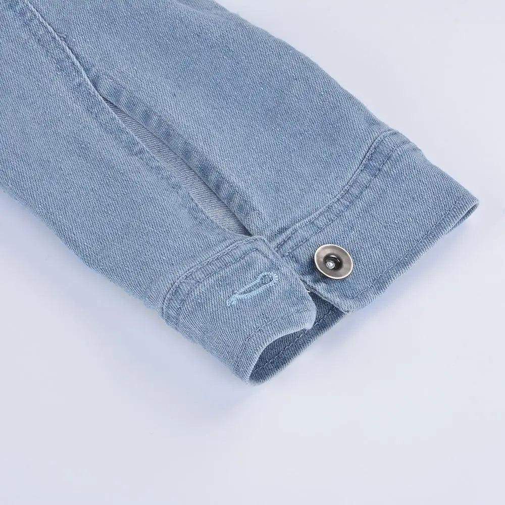 Women's Ripped Denim Jacket with Puff Sleeves Vintage Short Coat