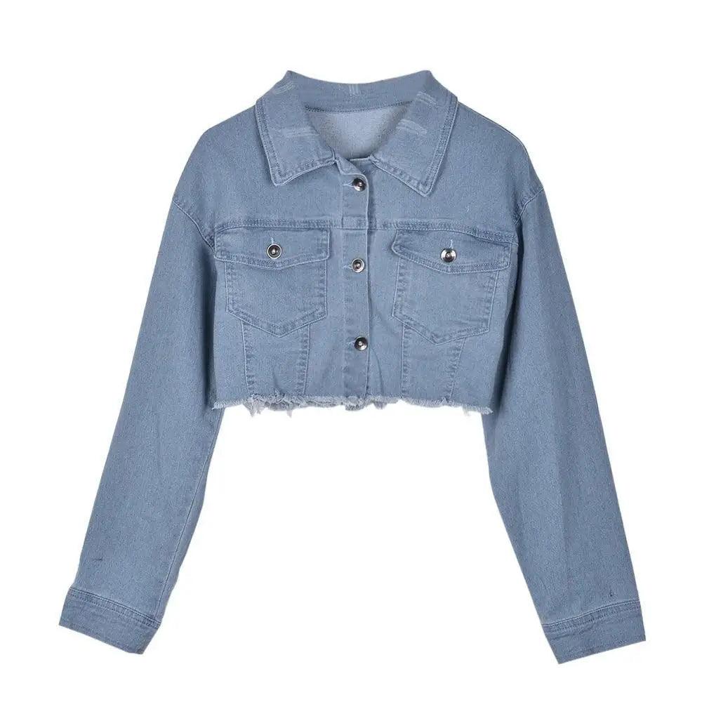 Women's Ripped Denim Jacket with Puff Sleeves Vintage Short Coat