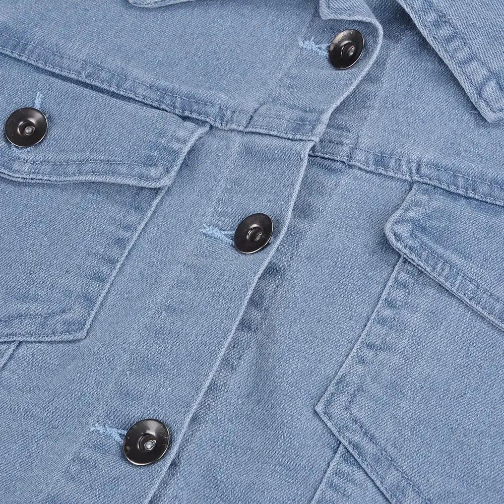 Women's Ripped Denim Jacket with Puff Sleeves Vintage Short Coat