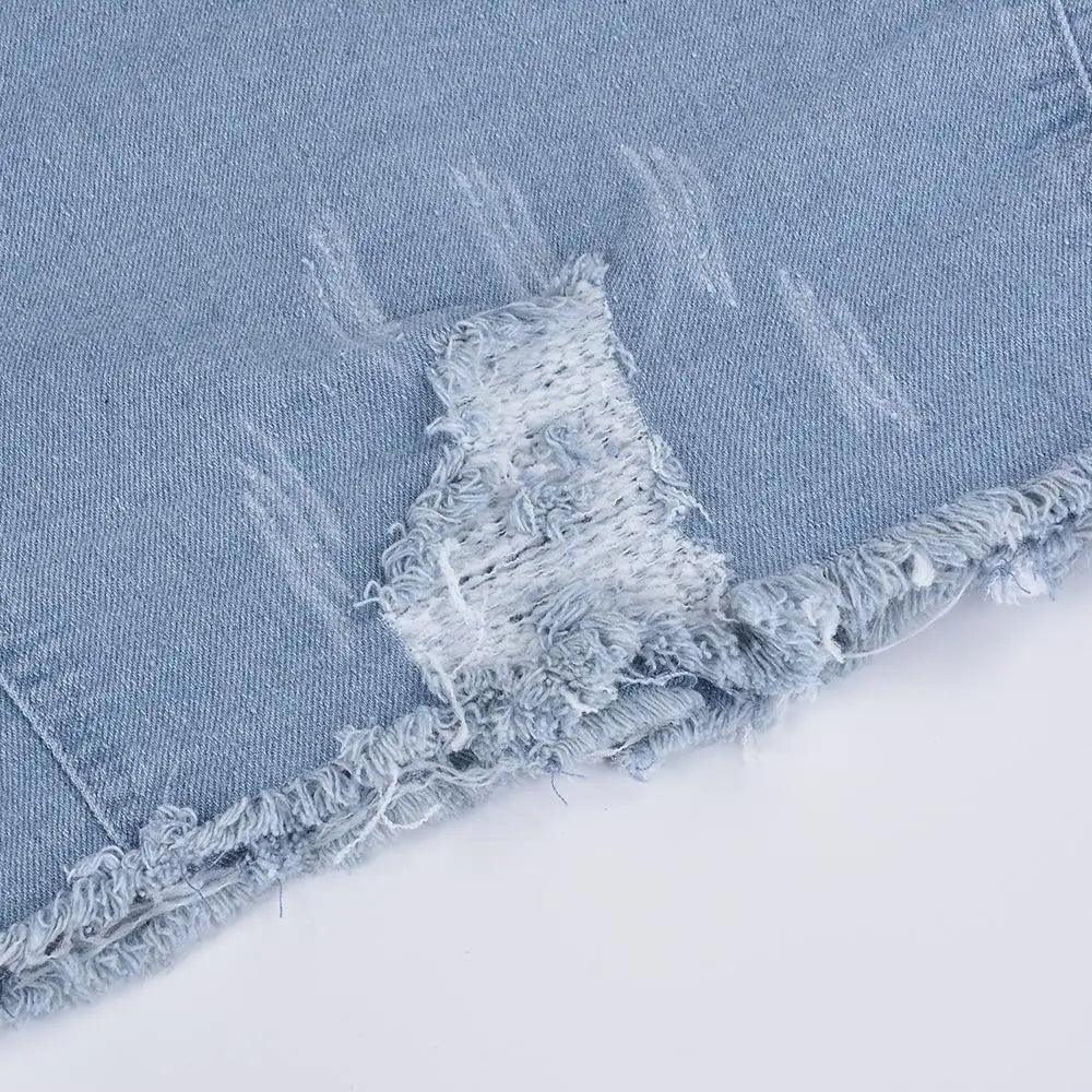 Women's Ripped Denim Jacket with Puff Sleeves Vintage Short Coat