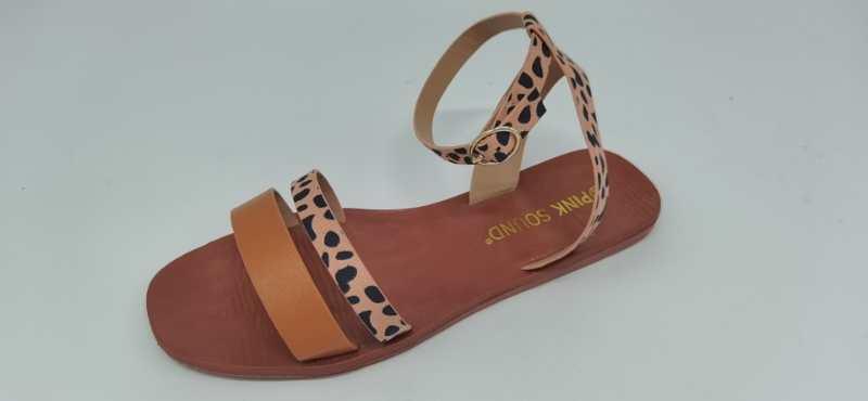 Women’s Leopard Print Leather Flat Sandals Open Toe Beach Shoes