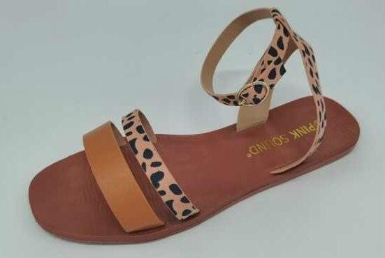 Women’s Leopard Print Leather Flat Sandals Open Toe Beach Shoes