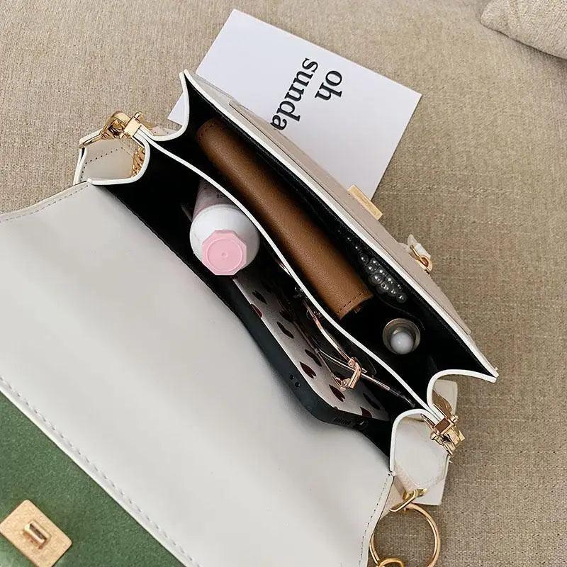 Modern Contrast Leather Crossbody Bag with Chain Strap