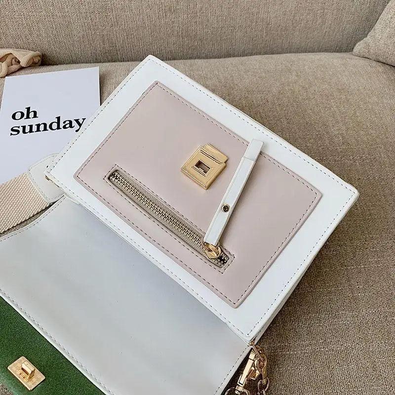 Modern Contrast Leather Crossbody Bag with Chain Strap