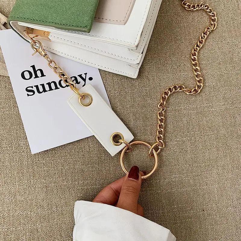 Modern Contrast Leather Crossbody Bag with Chain Strap