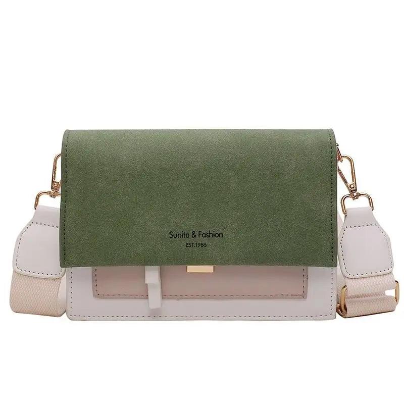 Modern Contrast Leather Crossbody Bag with Chain Strap