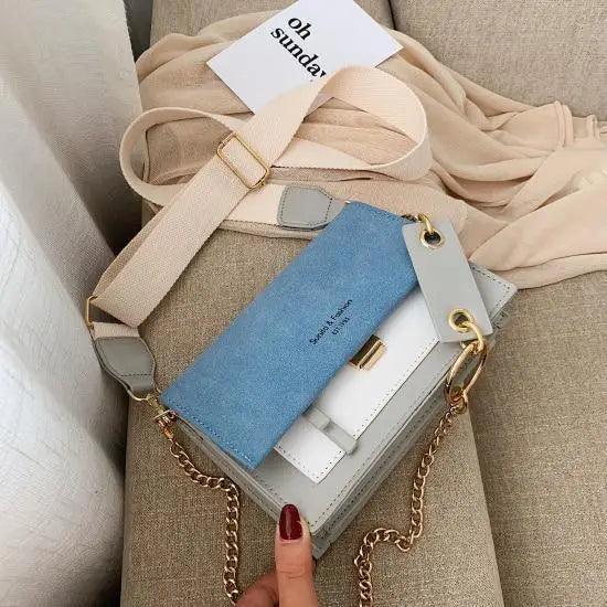 Modern Contrast Leather Crossbody Bag with Chain Strap