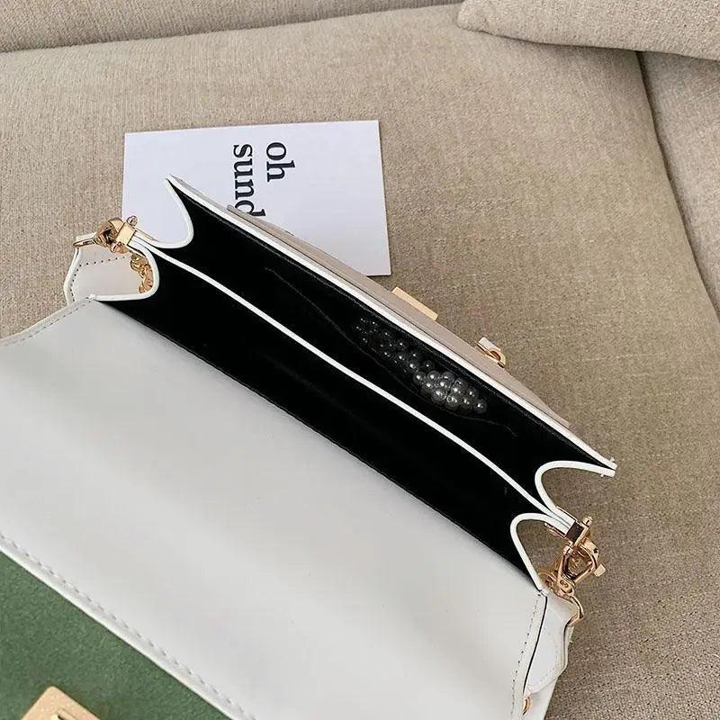 Modern Contrast Leather Crossbody Bag with Chain Strap