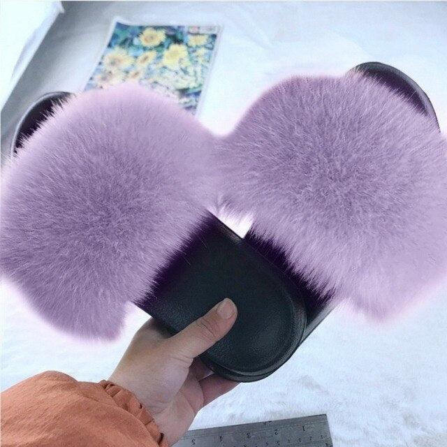 Luxury Plush Faux Fur Slippers with Anti-Slip Soles for Women