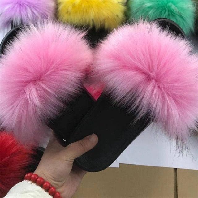 Luxury Plush Faux Fur Slippers with Anti-Slip Soles for Women