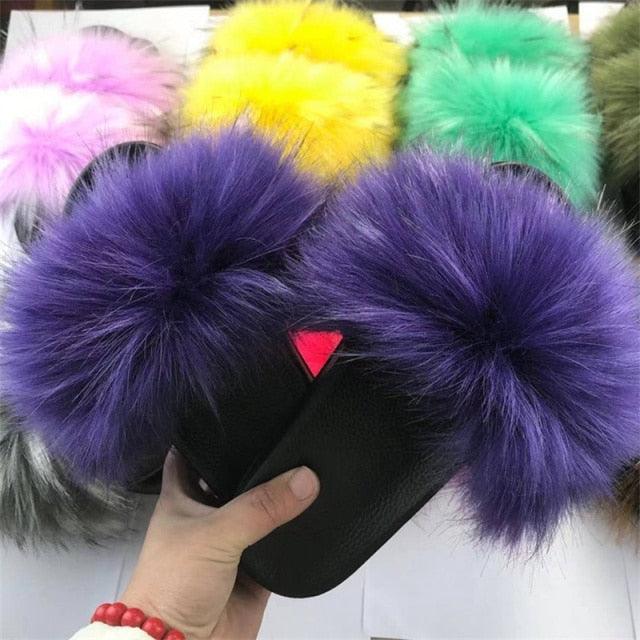 Luxury Plush Faux Fur Slippers with Anti-Slip Soles for Women