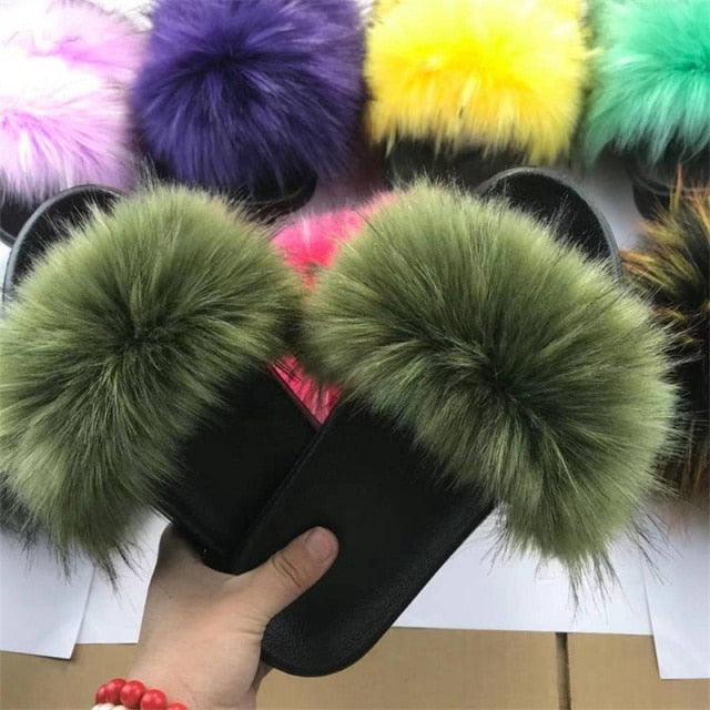 Luxury Plush Faux Fur Slippers with Anti-Slip Soles for Women