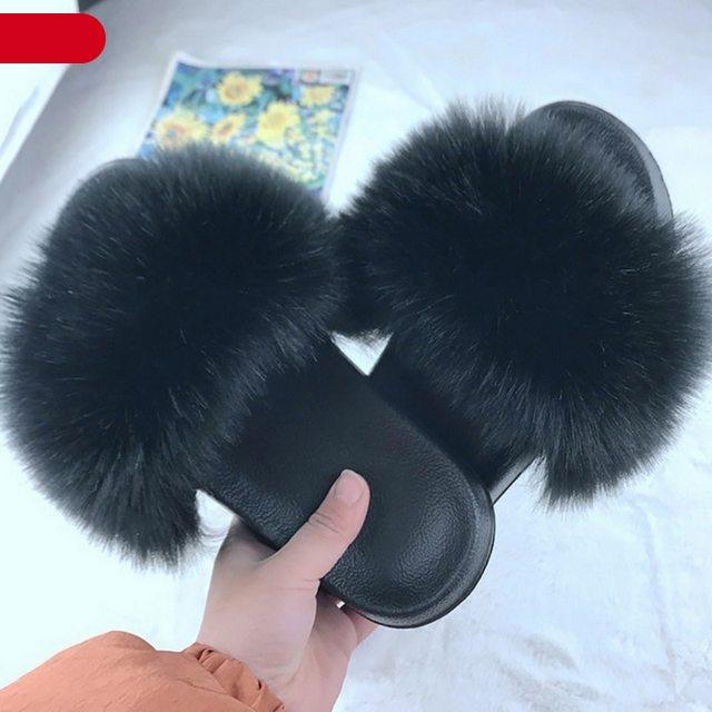Luxury Plush Faux Fur Slippers with Anti-Slip Soles for Women