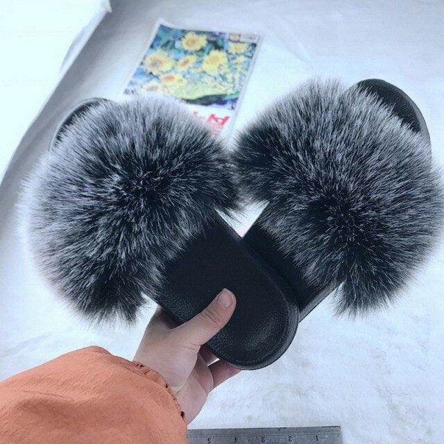 Luxury Plush Faux Fur Slippers with Anti-Slip Soles for Women