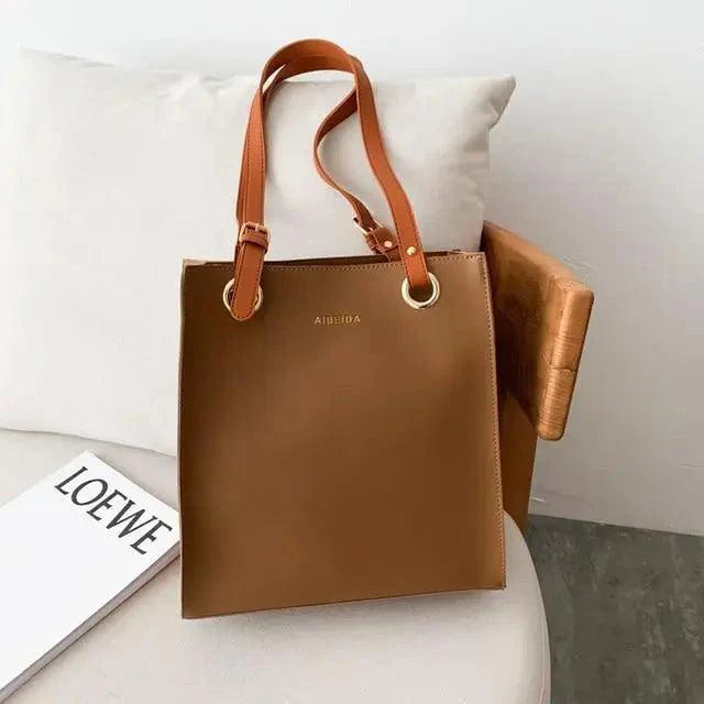Large Retro Leather Shoulder Bag: Classic Elegant Shopper Tote