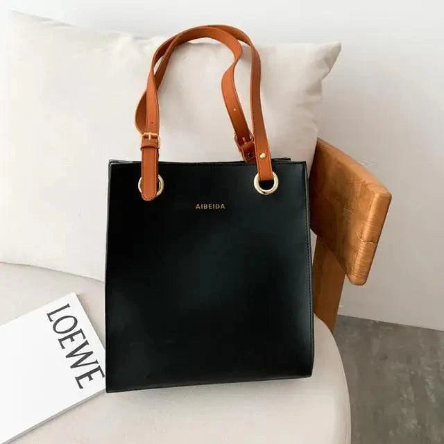 Large Retro Leather Shoulder Bag: Classic Elegant Shopper Tote