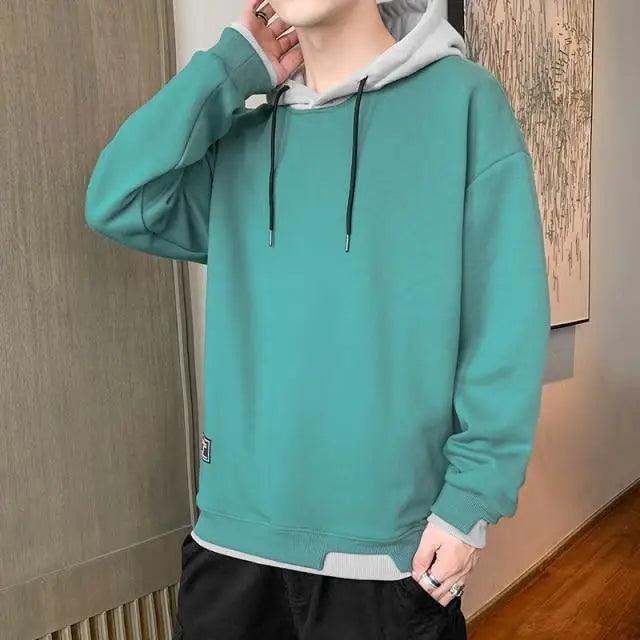 Men's Casual Pullover Hoodie with Drawstring and Floral Print