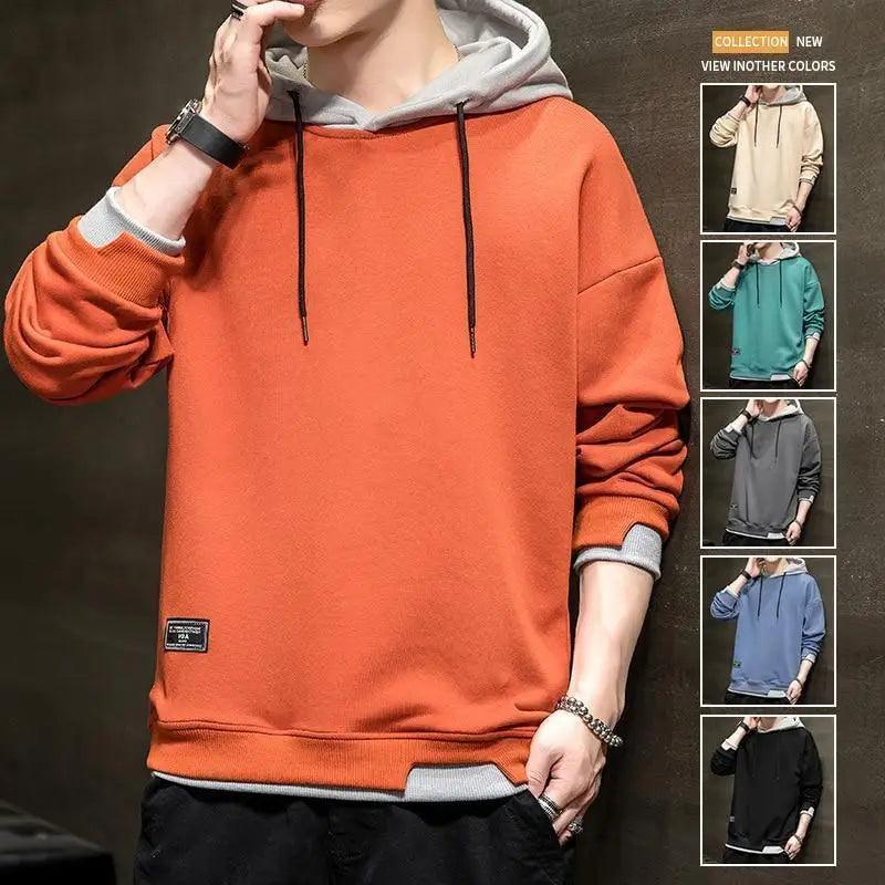 Men's casual pullover hoodie with drawstring and floral print accents in a streetwear style.