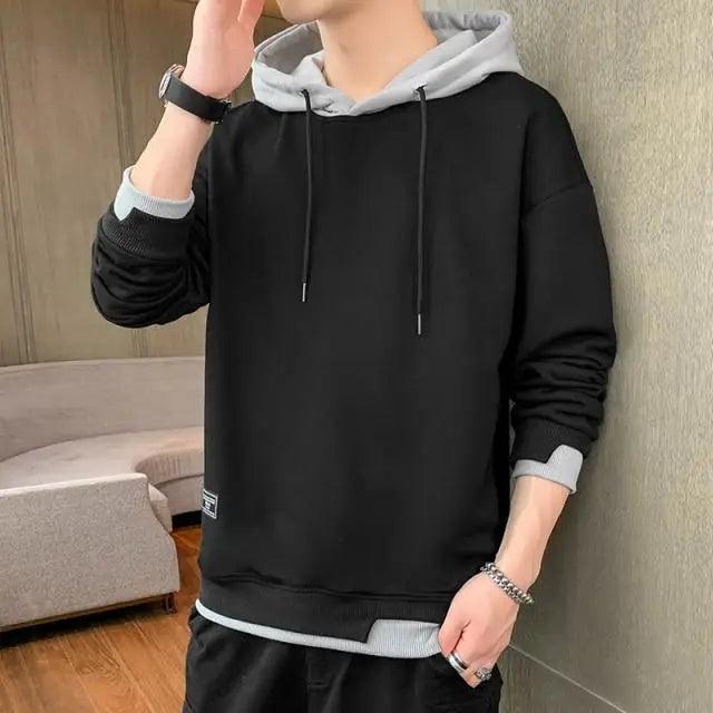 Men's Casual Pullover Hoodie with Drawstring and Floral Print