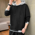Men's Casual Pullover Hoodie with Drawstring and Floral Print
