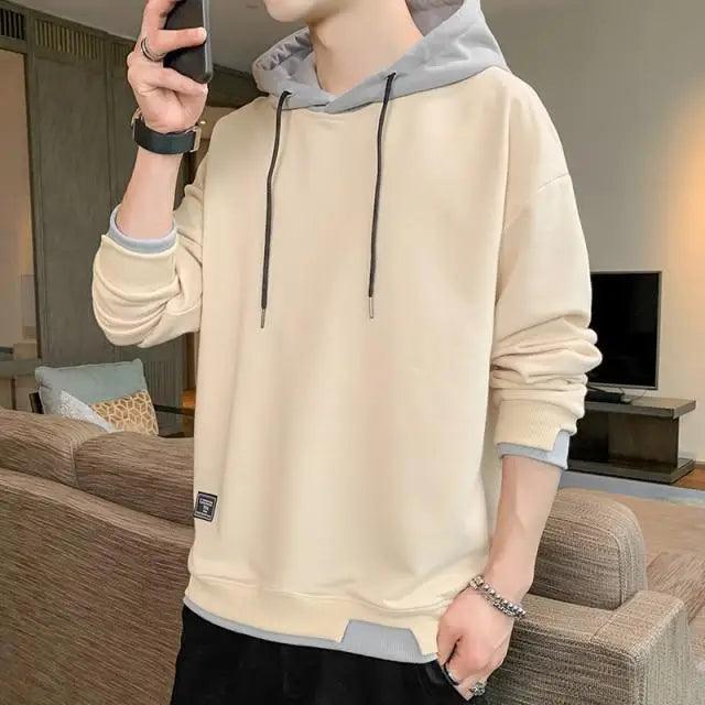 Men's Casual Pullover Hoodie with Drawstring and Floral Print