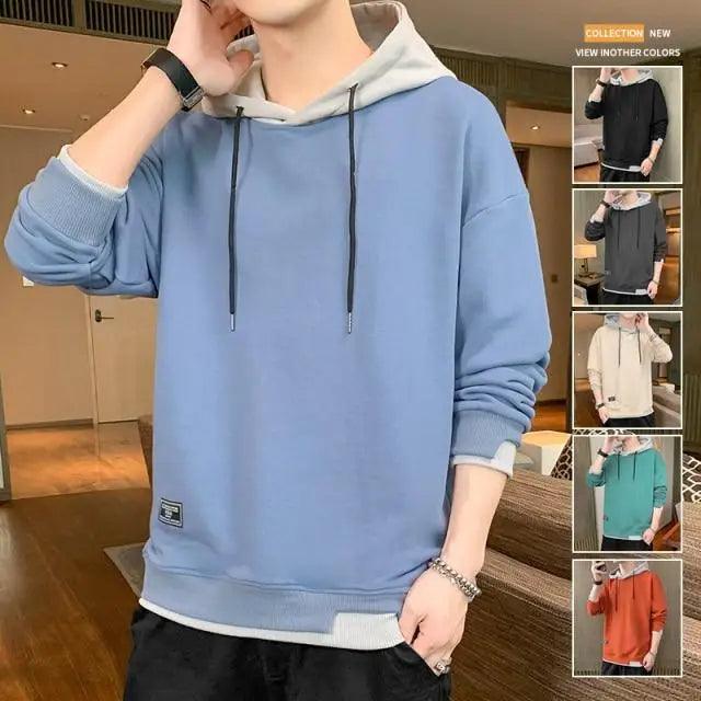 Men's Casual Pullover Hoodie with Drawstring and Floral Print