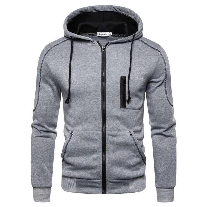 Men's lightweight athletic fleece hooded jacket in black and red, ideal for sports and casual wear.